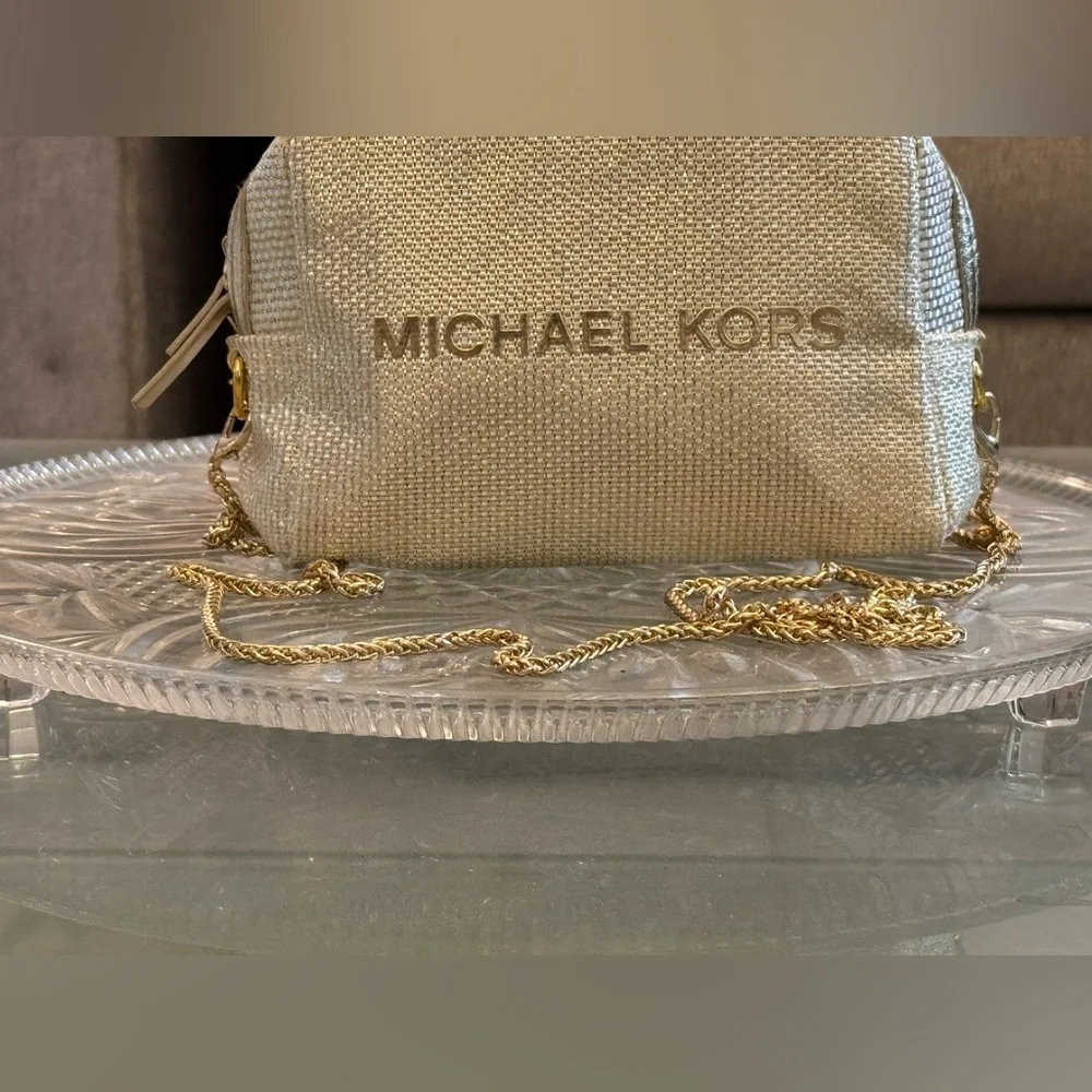 Michael Kors Shimmering Cream Gold Pouch with golden sling